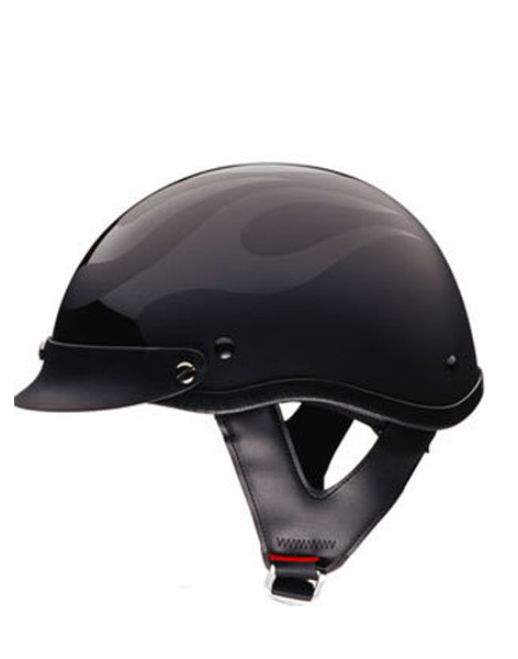 2040 - DOT Flat Black Flame Shorty Motorcycle Helmet